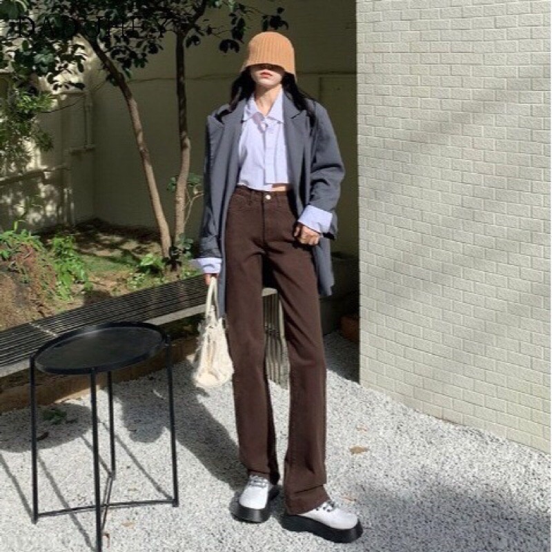 Quần jean bò kaki nữ ống rộng xuông jeans cạp cao jeanhot_0102 ms15