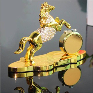 Tượng ngựa mạ vàng nước hoa đính đá Pha lê trang trí nhà cửa hoặc đặt taplo ô tô - Chất liệu: Hợp kim 450g