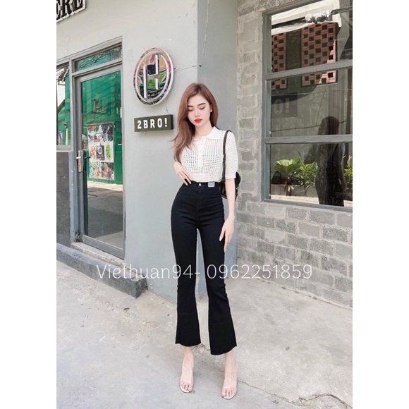 Quần Jean Ống Loe Lưng Cao Co Giãn Không Túi