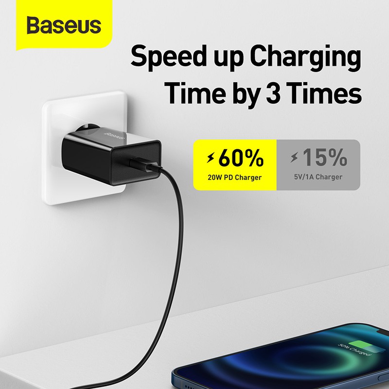 Baseus Dual USB Port 20W Charger Support Type C PD Fast Charging For iPhone 12