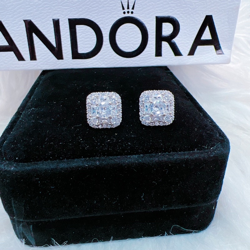 Bông tai Vuông ổ xoàn Italy mạ bạch kim