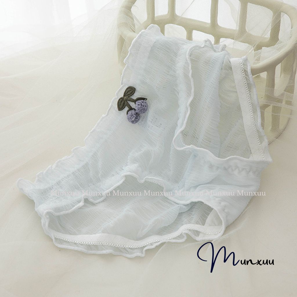 Quần lót nữ ren lưới cao cấp MUNXUU thiết kế viền bèo họa tiết quả cherry ren mỏng xuyên thấu gợi cảm - QC135