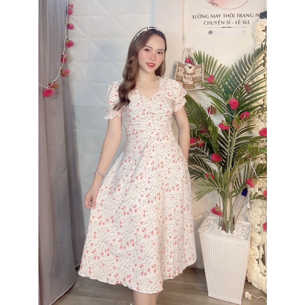 ĐẦM XÒE HOA NHÍ TAY BÚP NHÚNG NGỰC HÀNG THIẾT KẾ - MT22