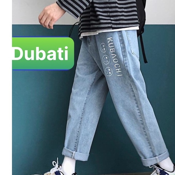 Quần Jeans Baggy Rộng, Quần Jean Nam Ống Suông Rộng In Hình Mặt Cười Kubaochi-  DUBATI FASHION