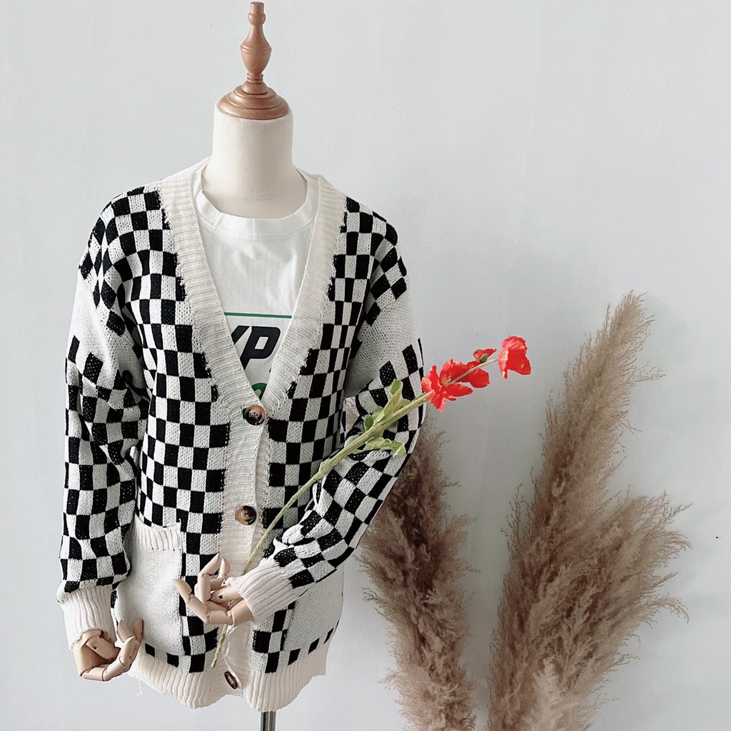 Áo Khoác Cardigan Mỏng Kẻ Ô Bàn Cờ Tay Dài ( Có kèm hình thật 2 hình cuối) Smide Clothing