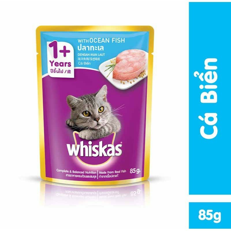 Sốt cá ngừ/cá thu/cá biển cho mèo Whiskas Tuna/Mackerel/Ocean fish 85g