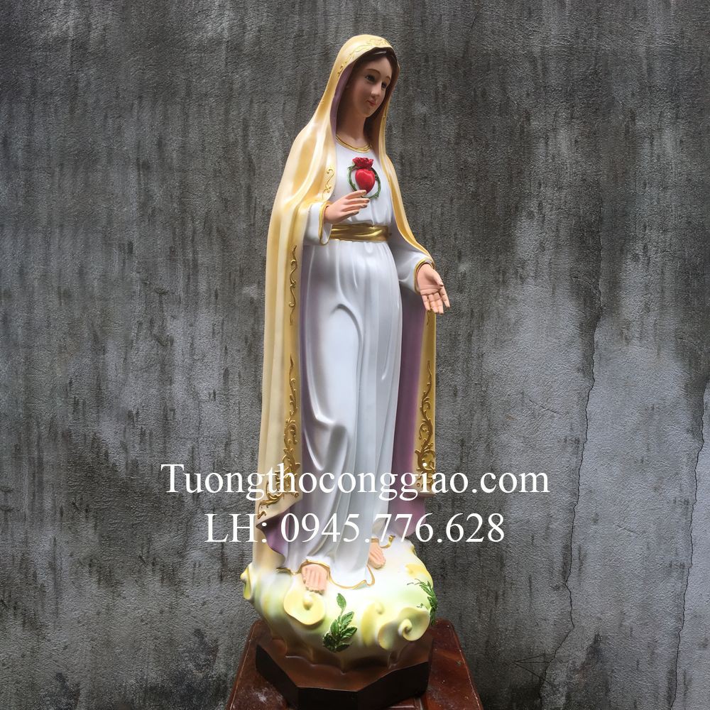 Tượng Đức Mẹ Fatima 80cm màu vàng Composite