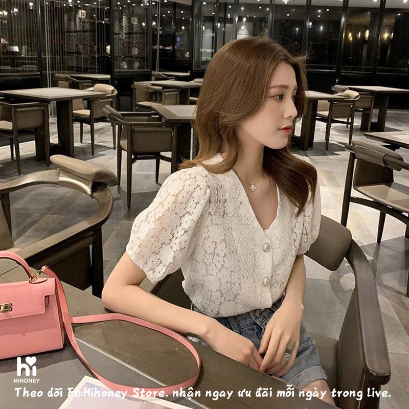 Áo kiểu ren hoa phong cách quý cô pháp, thời thượng, sang trọng