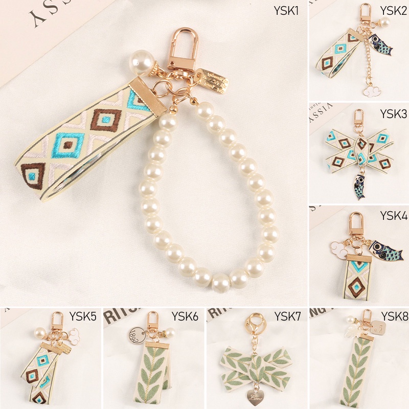 Tmdbyx Móc khóa gắn chuông và ngọc trai xinh xắn