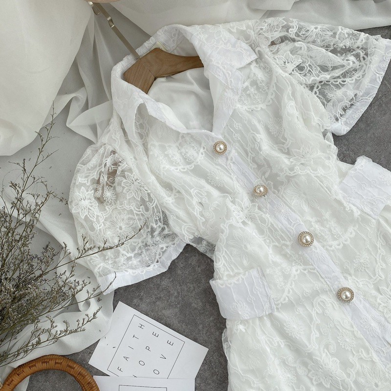 SET SOMI REN NÚT NGỌC KÈM QUẦN SHORTS TRẮNG