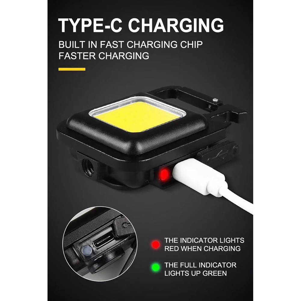 ღ Mini Khẩn Cấp Đèn Di Động Làm Đèn Pin Túi Móc Chìa Khóa Sạc Điện Usb Để Cắm Trại Ngoài Trời Ánh Sáng Nhỏ Miếng Dán Chống Nắng Tĩnh