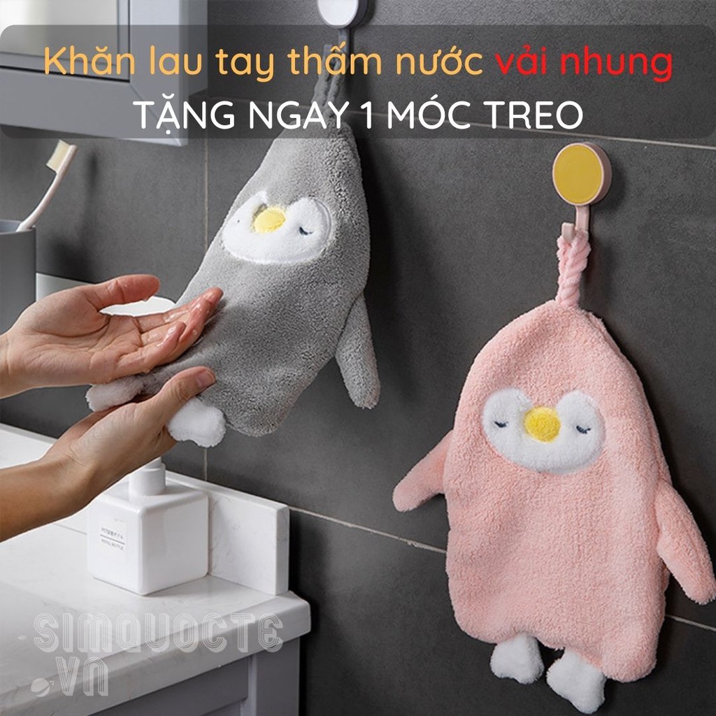 [Tặng móc treo] Khăn lau tay hút nước vải nhung dễ thương