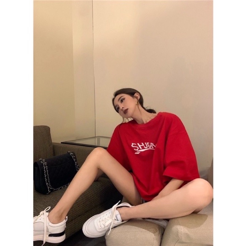 ✨Áo thun oversize màu đỏ in chữ trắng vải đẹp