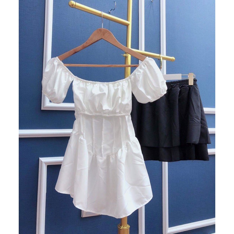 [ Mã FAMAYWA2 giảm 10K đơn 50K] Bộ Áo Trễ Vai Chân Váy Ngắn 🦋 Set Áo Trắng Bèo Kèm Chân Váy Đen 🦋 | BigBuy360 - bigbuy360.vn