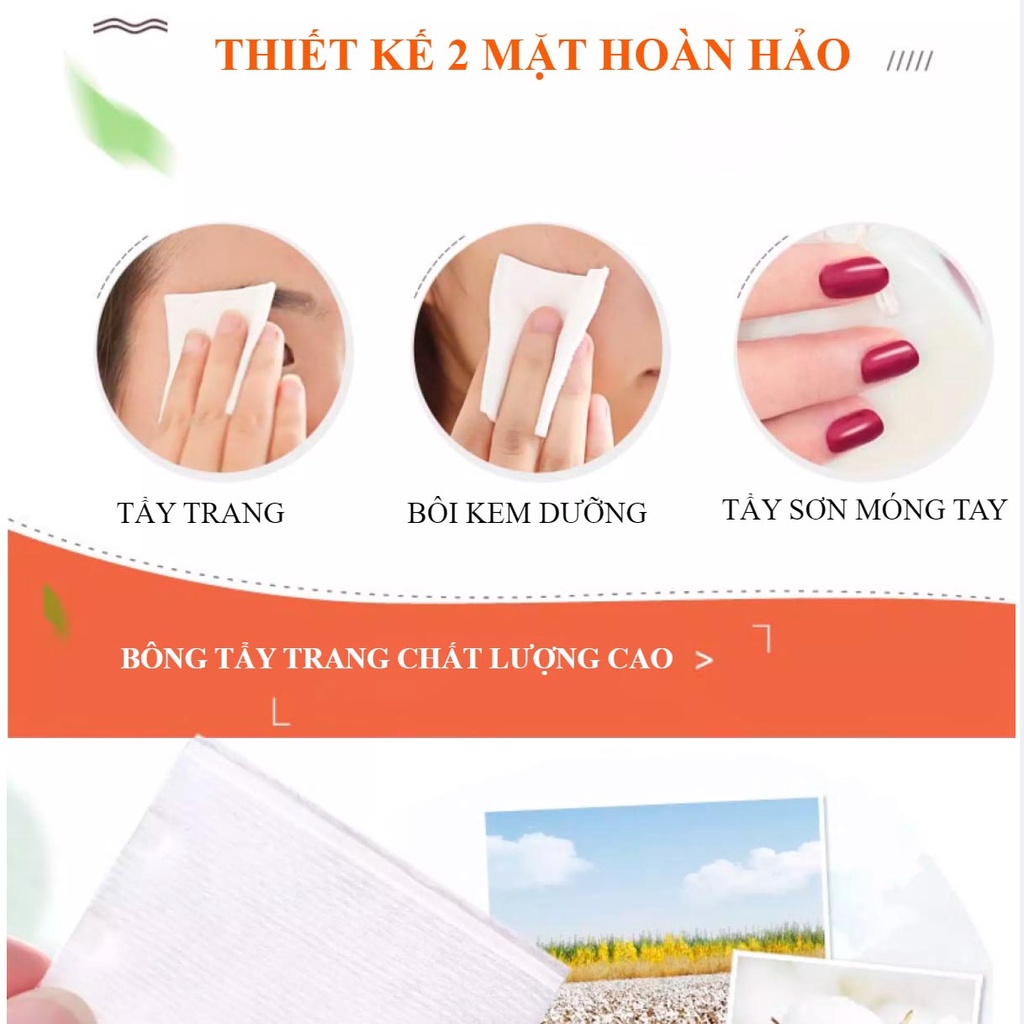 Bông tẩy trang 3 lớp chất liệu cotton dày dặn không sơ loại gói 222 miếng hàng nội địa trung (BTT0001) Ebi Cosmetics