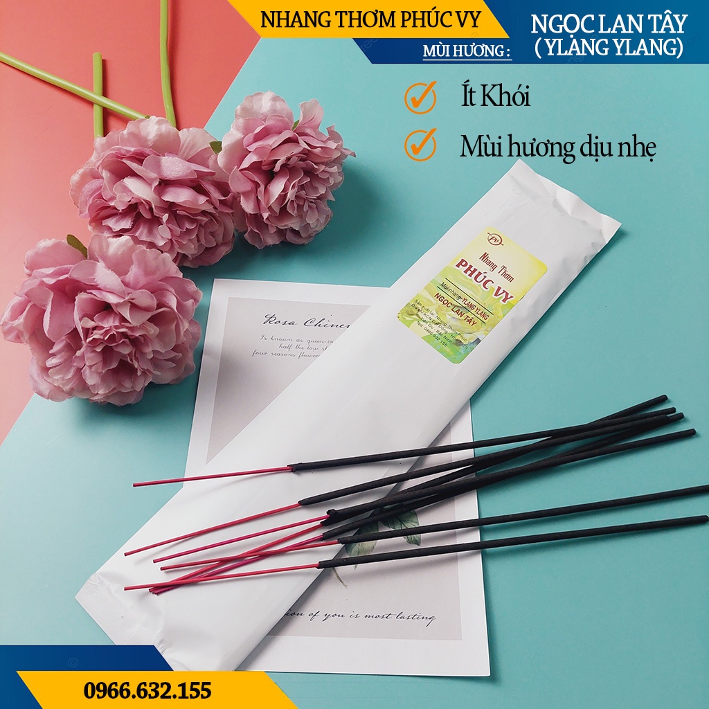 Nhang Thơm Phúc Vy Hương Ngọc Lan Tây - Túi 39 Cây 28cm, Ít Khói, Thơm Nhẹ, Dễ Chịu, Không kích mũi
