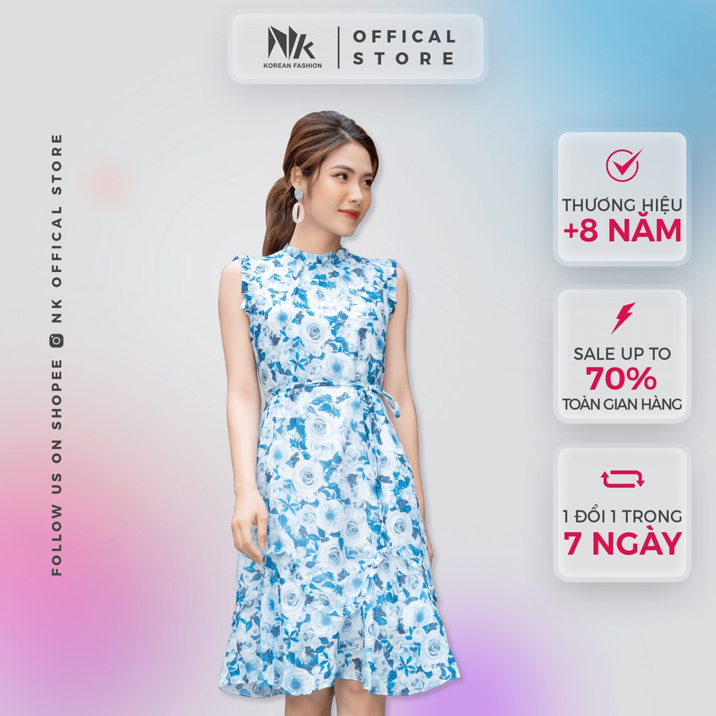 Váy Hoa Nữ Dáng Xuông NK Fashion Sát Nách Phối Bèo, Vải Voan Hàn Cao Cấp NKDV2104008