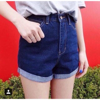 Quần short jean nữ trơn xăn lai
