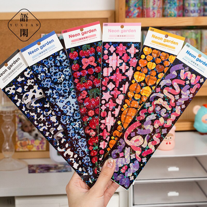 Set 2 tờ miếng dán màu neon trang trí xinh xắn