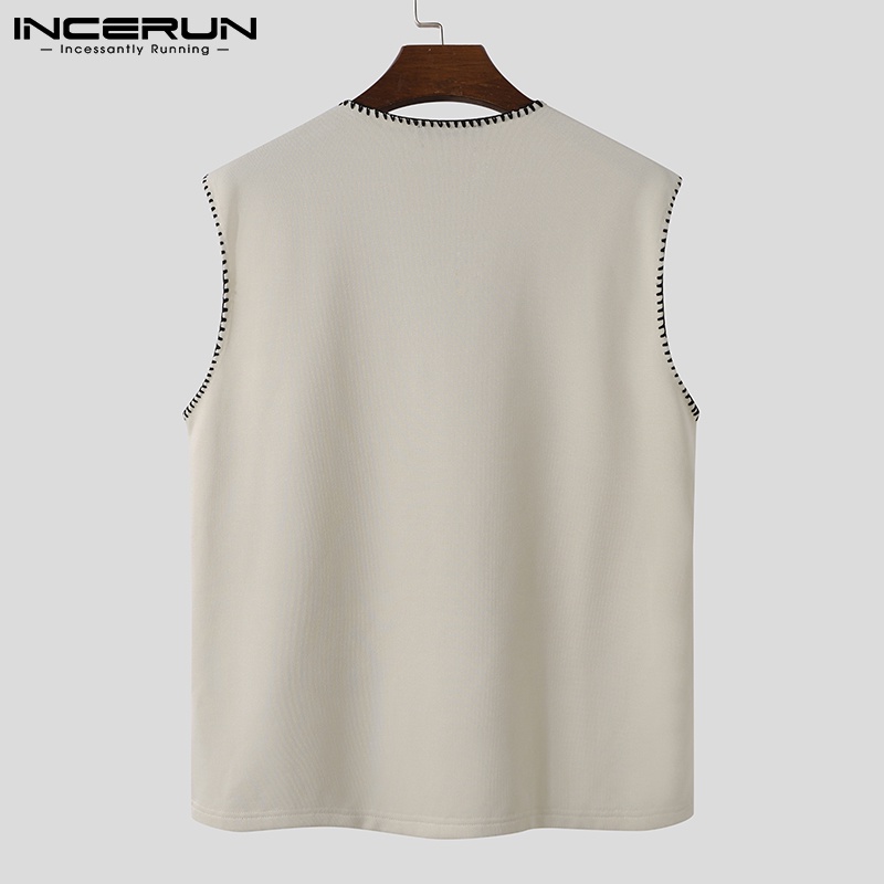 Áo thun INCERUN không tay cổ chữ V dáng rộng thời trang mùa hè thoải mái cho nam