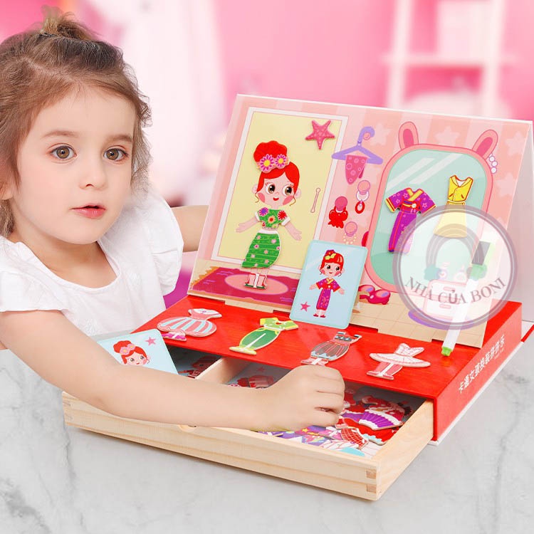 Đồ Chơi Trí Tuệ Bằng Gỗ Ghép Hình Thiết Kế Thời Trang Công Chúa Búp Bê Cho Bé Gái