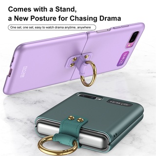 Ốp Điện Thoại Dạng Kính Cường Lực Mỏng Có Vòng Nhẫn Cho Samsung Galaxy Z Flip 1/2 Z Flip 1 Z flip1