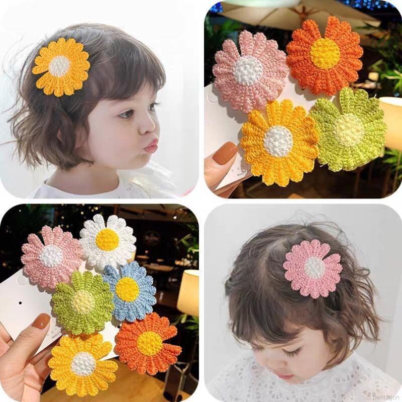 Kẹp Tóc Bb Đan Len Họa Tiết Hoa Cúc Dễ Thương Cho Bé Gái