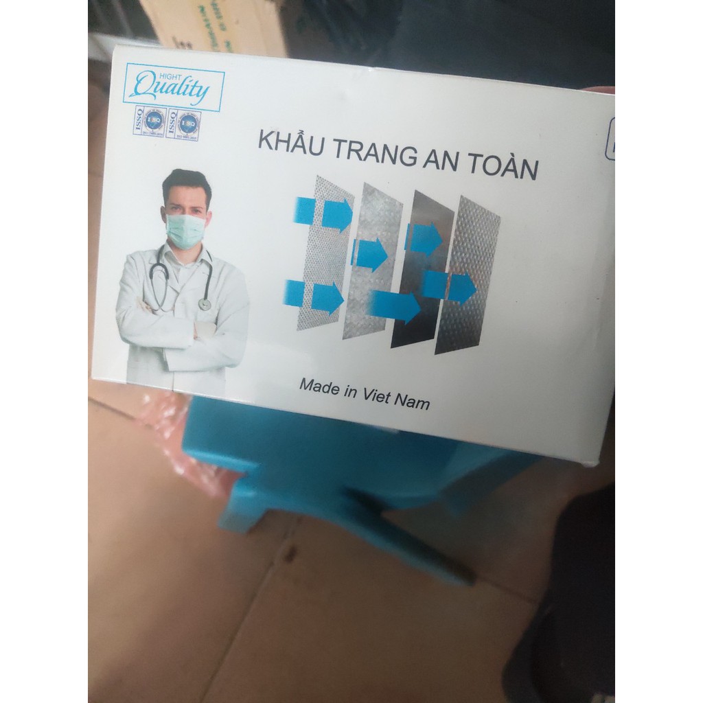 Khẩu trang y tế giá rẻ màu xanh hộp 50 cái đóng gói 10 cái 1 túi