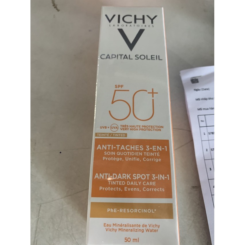 Kem chống nắng giảm thâm nám SPF 50+ Vichy Capital Soleil UVB+UVA Anti Dark Spot 3 in 1 50ml