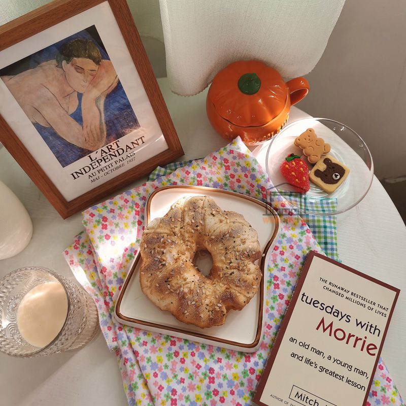 [BÁN SỈ] Dĩa sứ trắng hình bánh SANDWICH viền nâu, đĩa đựng thức ăn, bánh mì trang trí xinh xắn giá rẻ