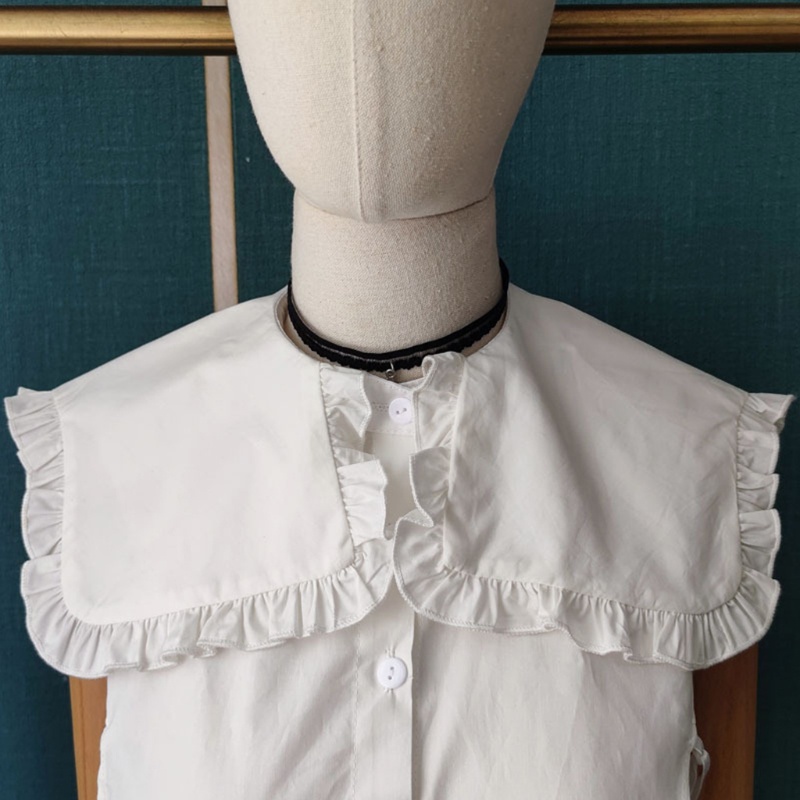 Cổ Áo Sơ Mi Hình Chữ Nhật Đính Nút Giả Nhún Bèo Thời Trang Cho Nữ