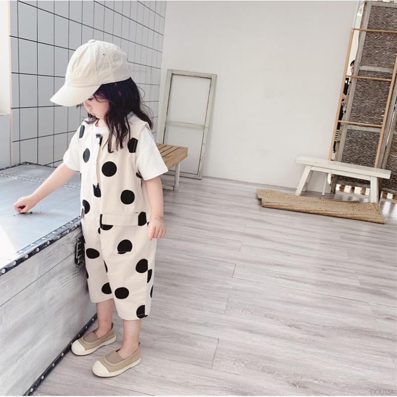 Bộ Áo Liền Quần Chấm Bi Xinh Xắn Phong Cách Hàn Quốc Cho Bé Gái