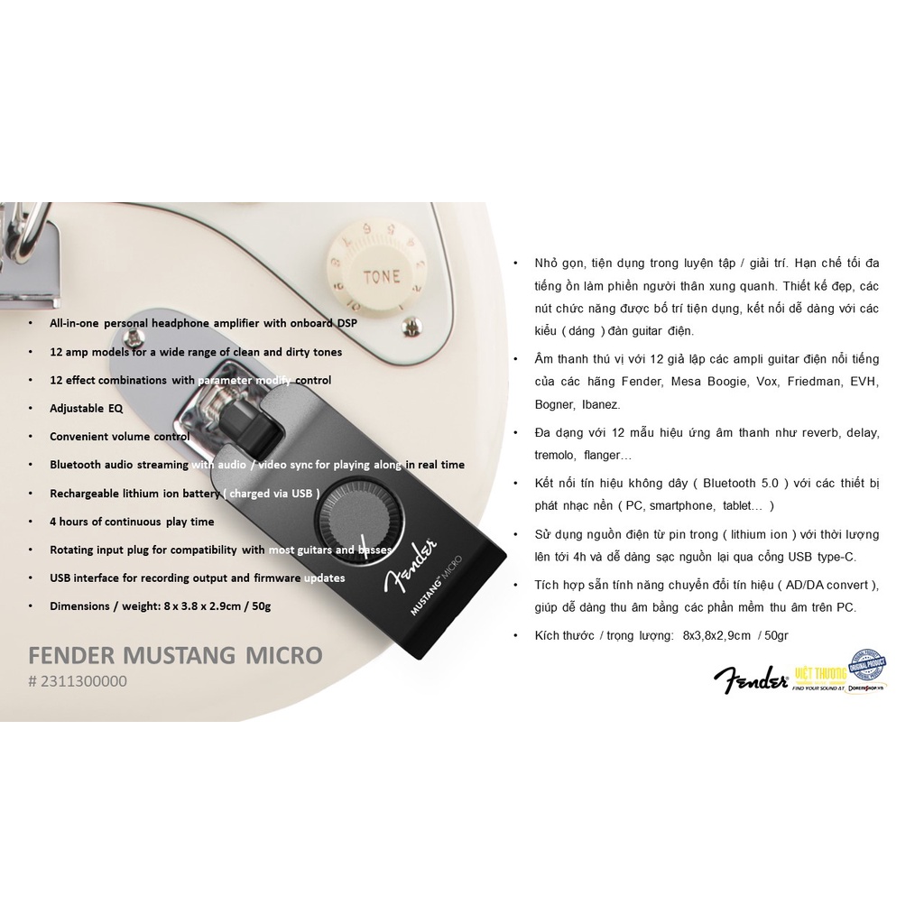 Thiết bị âm thanh đàn guitar điện Fender Amplug Mustang Micro