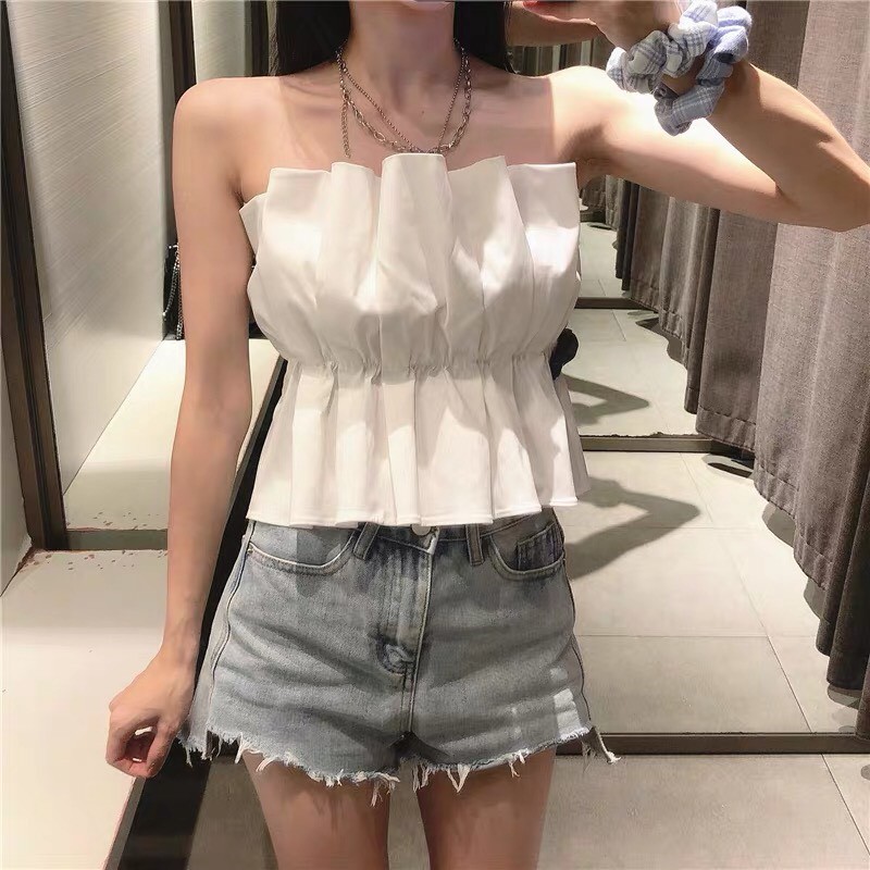 Áo croptop quây ngực ulzzang xếp ly sang chảnh | BigBuy360 - bigbuy360.vn