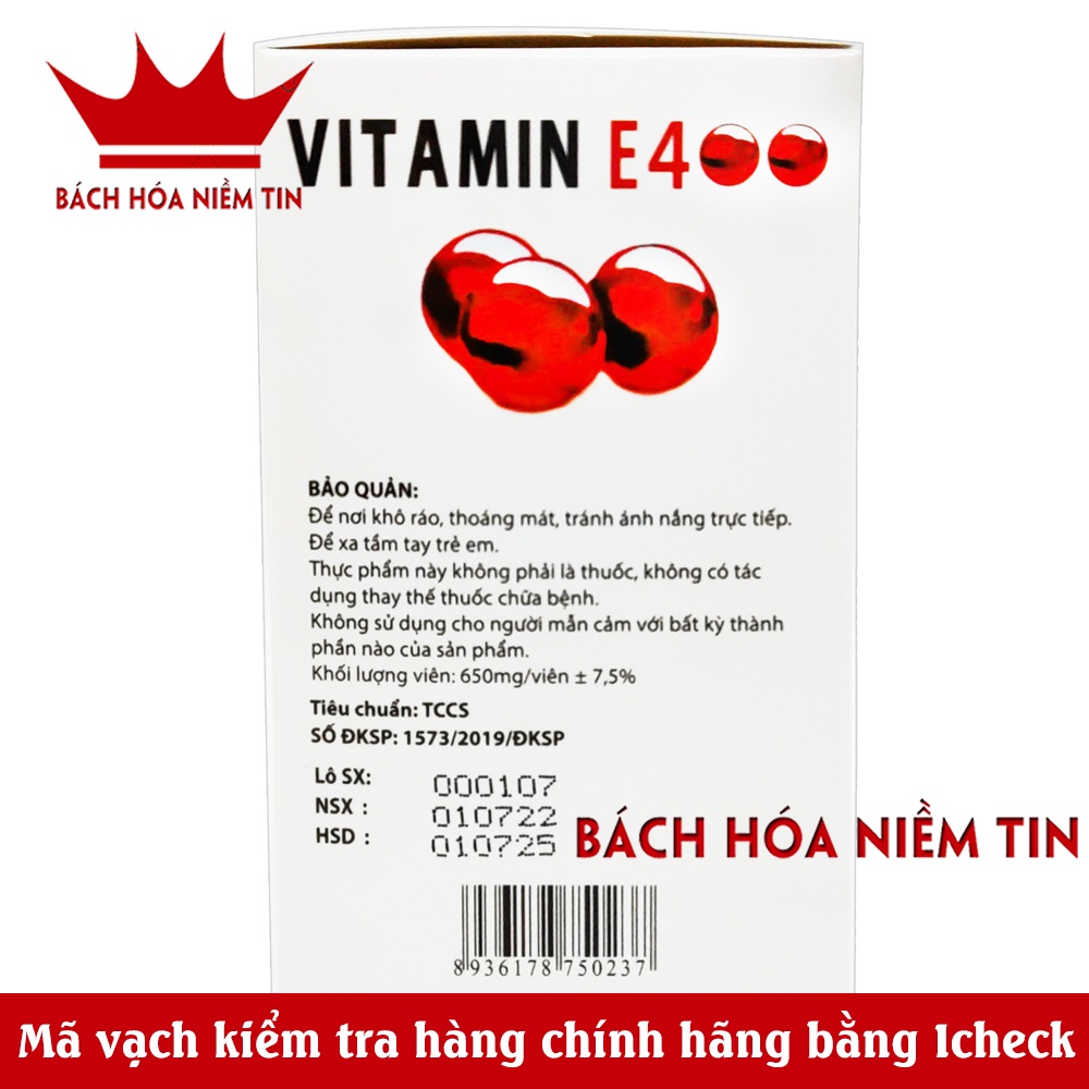 Viên Uống Đẹp Da Vitamin E đỏ 4000mcg, Aloe vera 500mg Giúp sáng mịn da, chống lão hóa - Hàng chính hãng