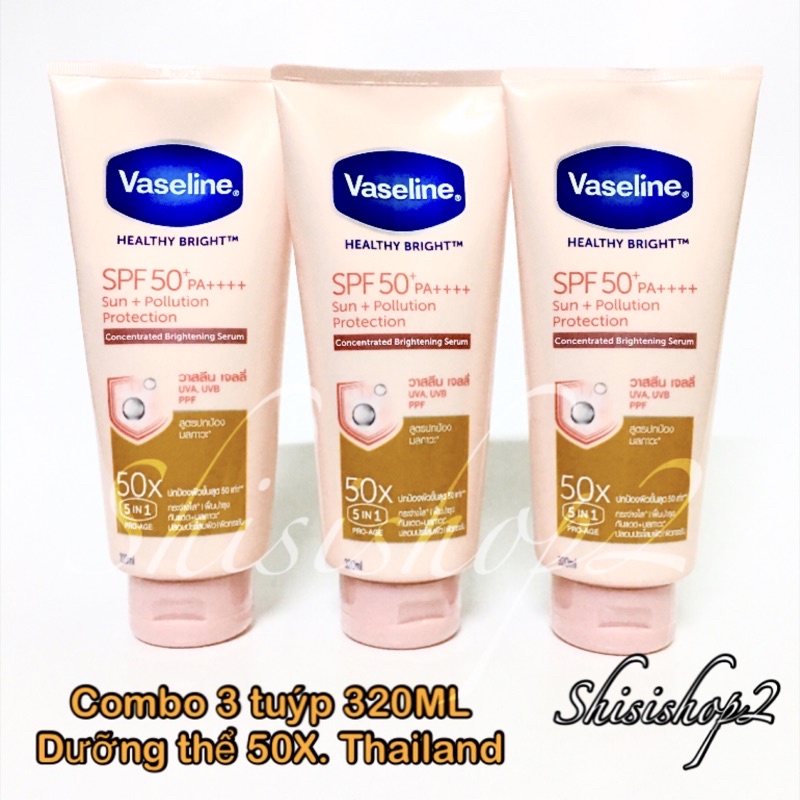 💐 Combo 3 tuyp Dưỡng thể Vaseline 50X SPF 50+++ Thái lan 320ml | BigBuy360 - bigbuy360.vn