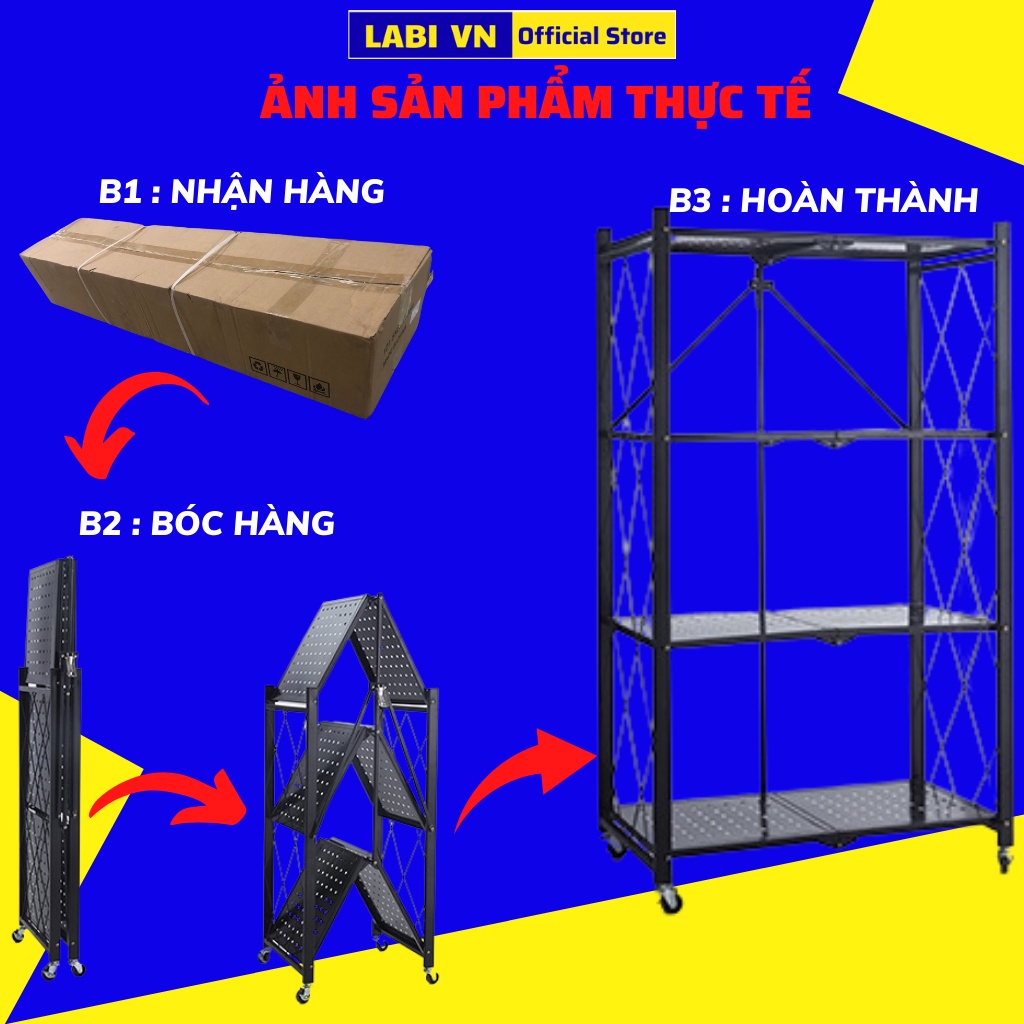 Kệ lò vi sóng thép carbon đa năng 3 4 5 tầng gấp gọn có bánh xe LABI VN LB070