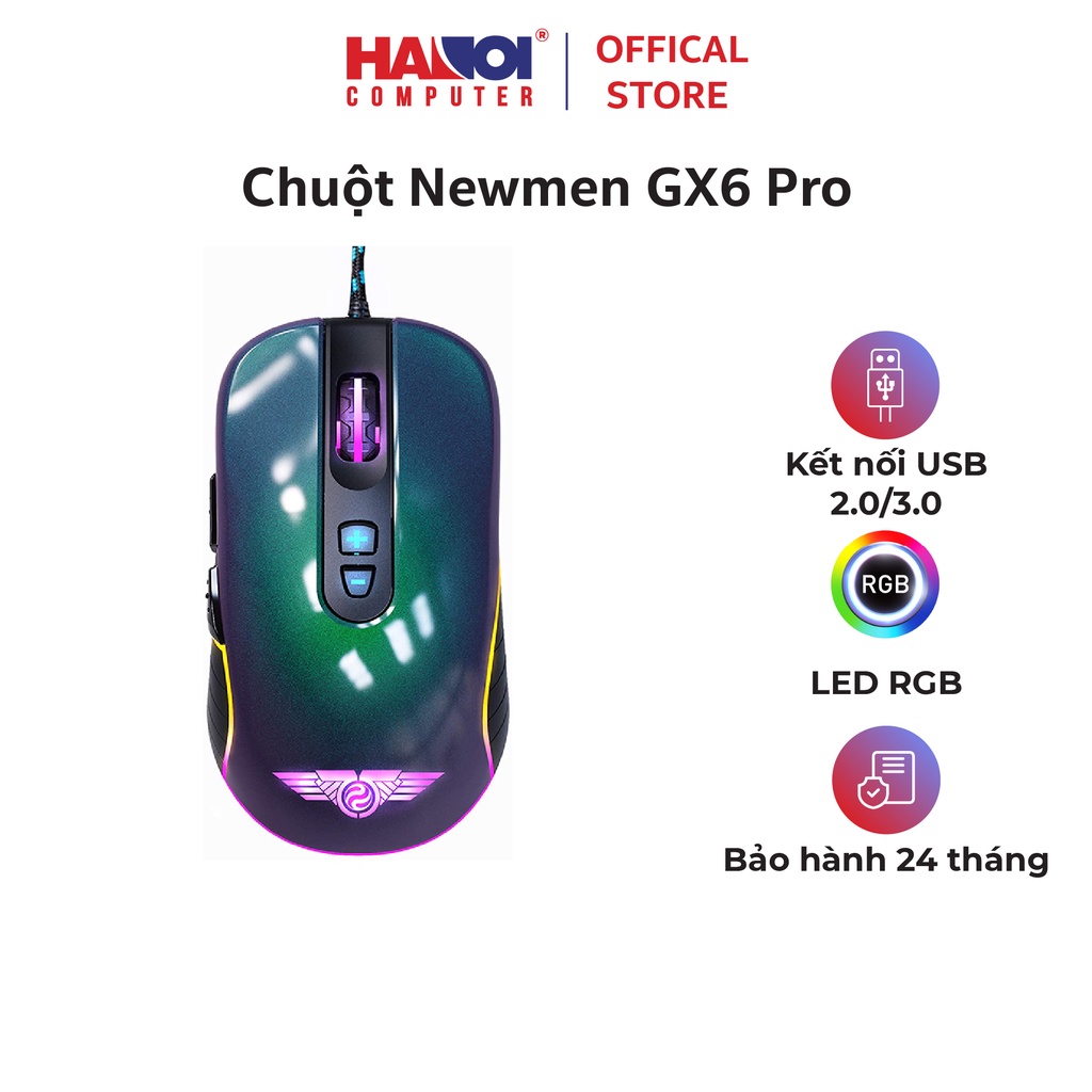 Chuột gaming Newmen GX6 Pro Chameleon RGB với cáp Gold-plate USB 1.8m chống nhiễu