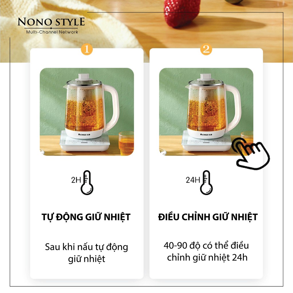 [BH 6 Tháng] Ấm Đun Siêu Tốc Đa Năng Chigo 1.8 Lít - Bình Đun Trà Thủy Tinh - Hầm Canh - Nấu, Hâm Sữa - Hầm Thức Ăn