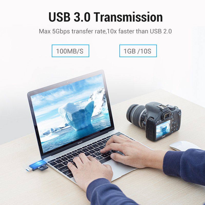 Đầu đọc thẻ nhớ SD và TF Vention 2 đầu USB 2.0/3.0 tiện dụng