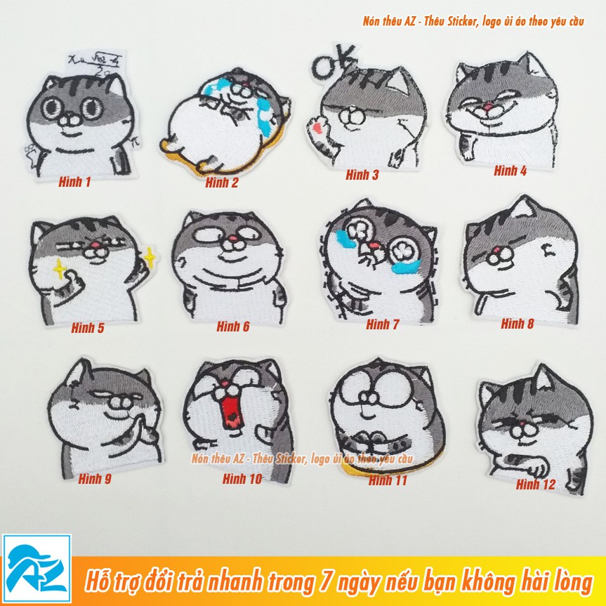 Sticker zalo ủi thêu hình mèo ami bụng bự - Patch ủi quần áo balo S20