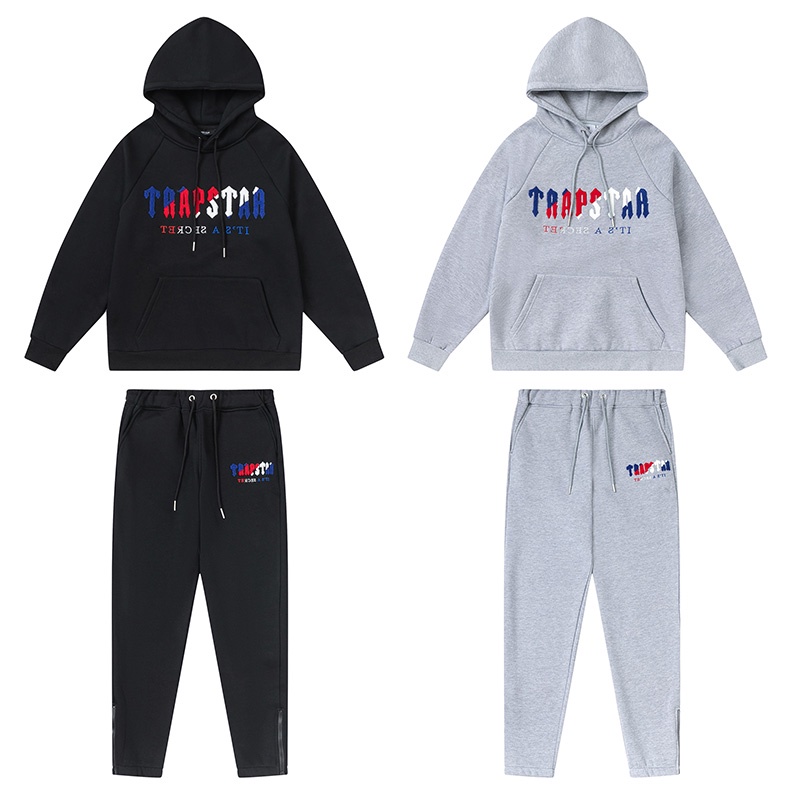 Hàng Bán Chạy - Áo Sweatshirt Lót Lông Cừu Lót Lông Cừu Thêu Hình Khăn Đỏ Xanh Lam-Trapstar Cho Nam Và Nữ
