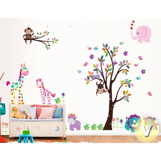 Decal dán tường Vườn thú sắc màu