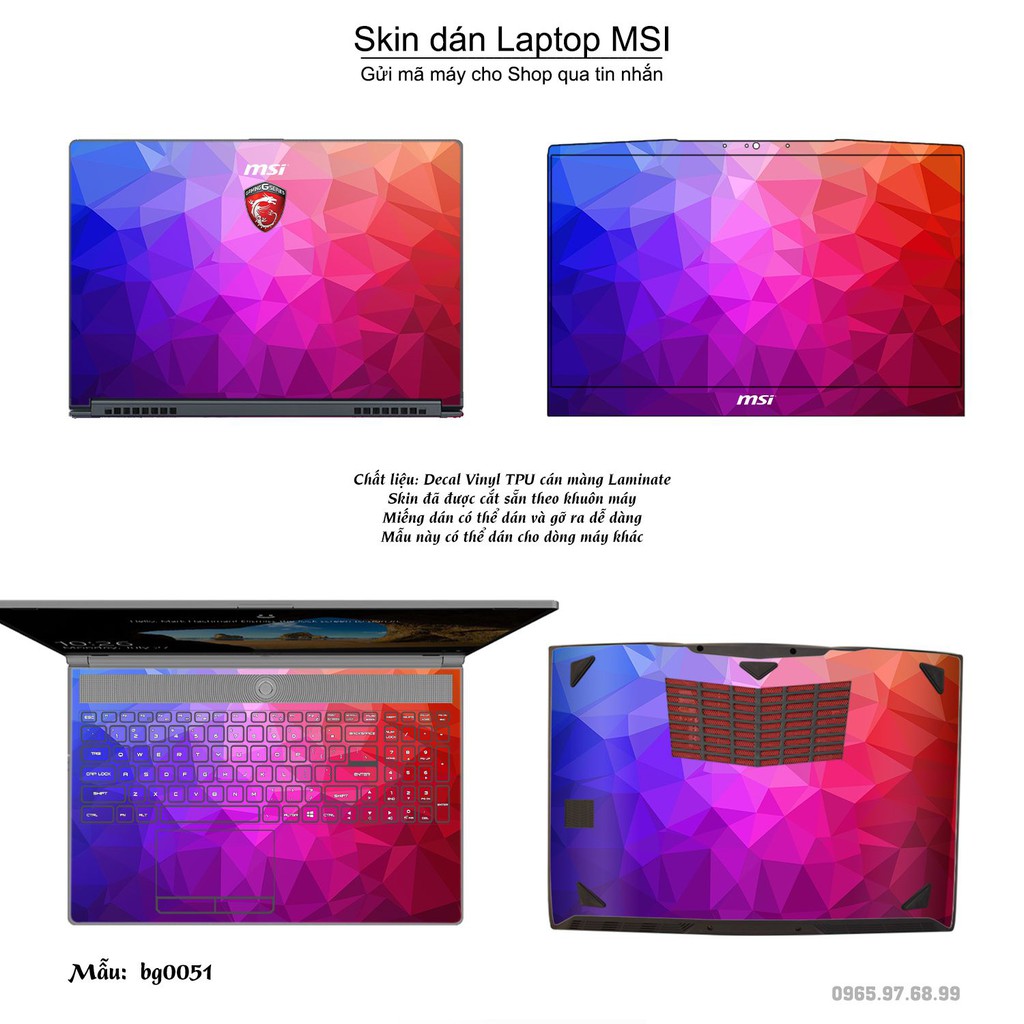 Skin dán Laptop MSI in hình Vân kim cương nhiều mẫu 2 (inbox mã máy cho Shop)