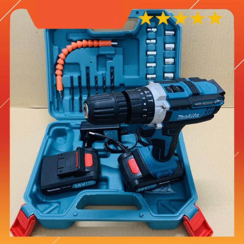 Máy khoan pin 36V Makita 3 chức năng có búa - Tặng kèm 24 chi tiết gồm các mũi khoan + Mũi bắt vít