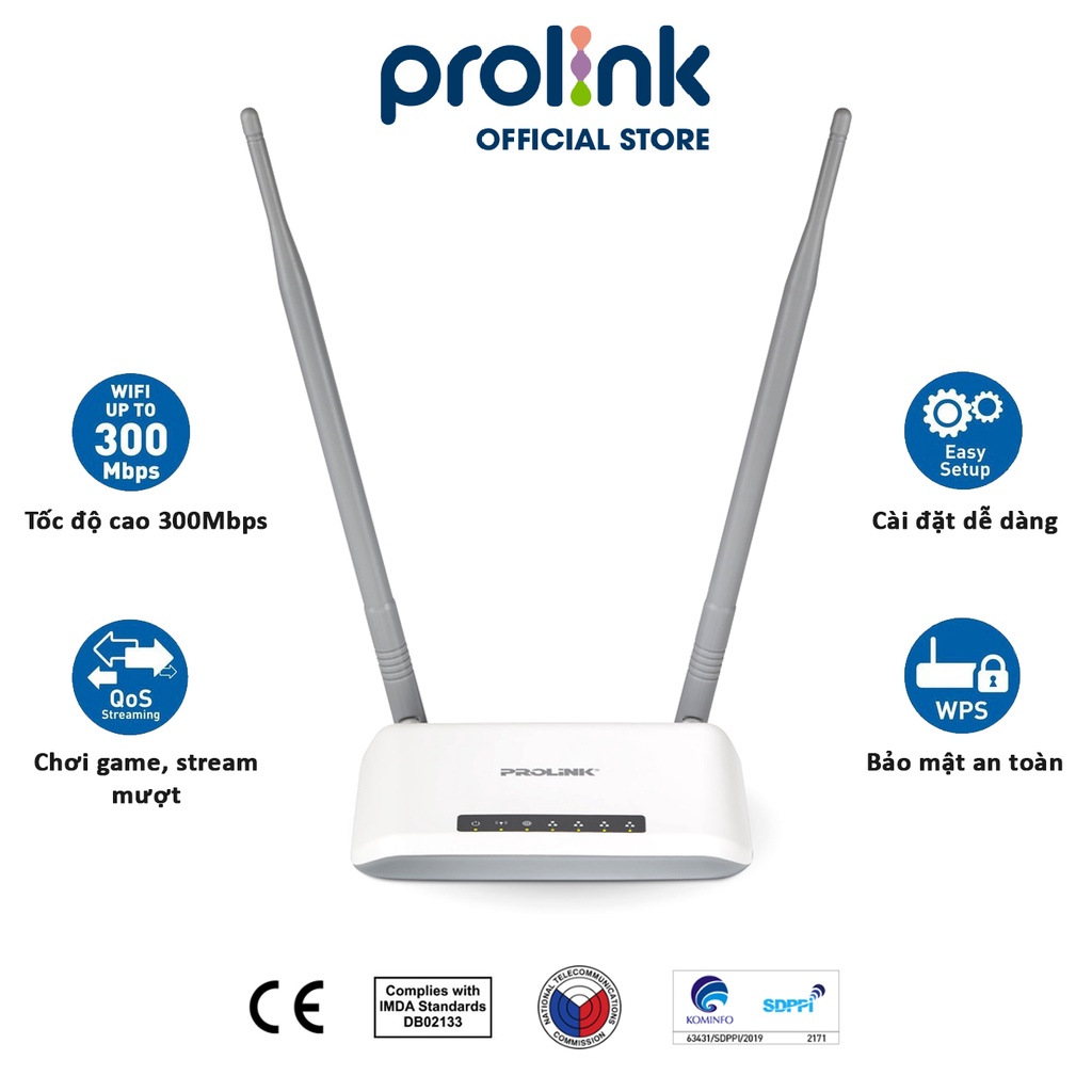 Bộ phát Wifi PROLiNK PRN3009 chuẩn N 300Mbs, râu kép phát sóng khỏe – Wireless Router dành cho gia đình