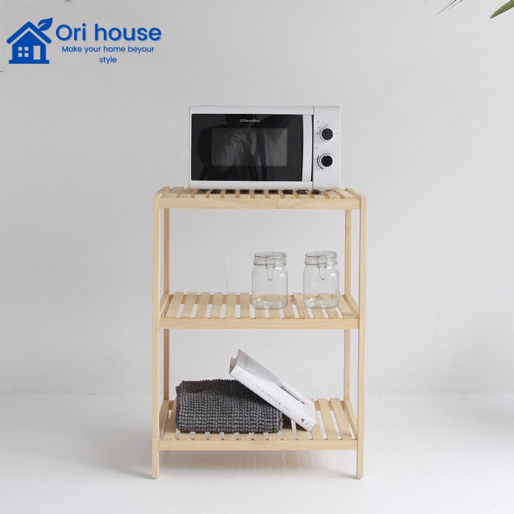 Kệ lò vi sóng 3 tầng bằng gỗ tự nhiên chắc chắn, hàng lắp ráp - Nội thất Ori