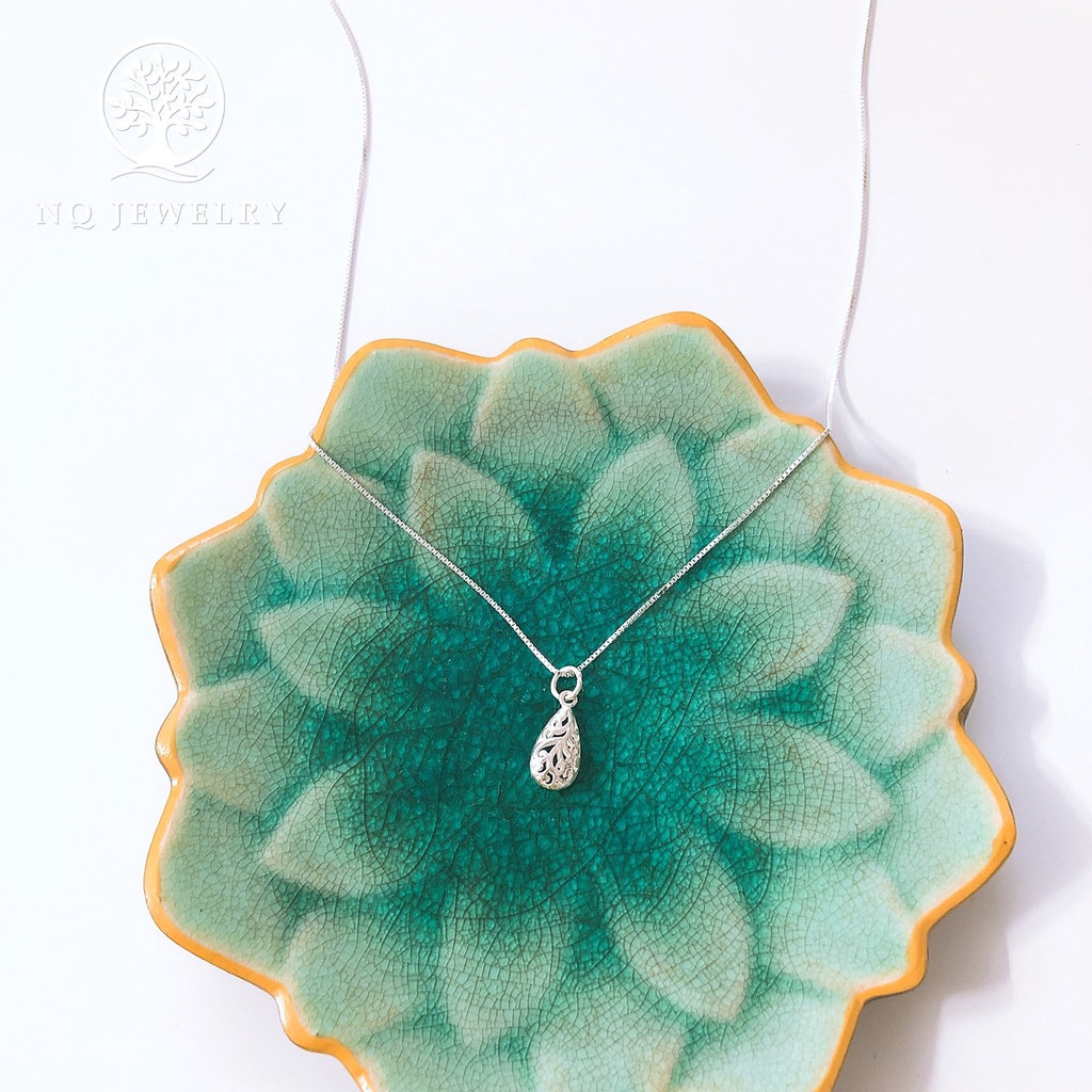 Dây chuyền bạc mặt giọt nước hoa văn - NQ Jewelry