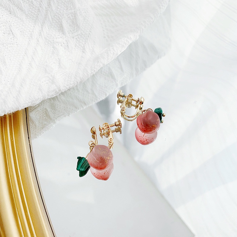 Khuyên tai kẹp không bấm lỗ chốt điều chỉnh K232 bằng hợp kim mạ vàng hình quả đào dáng midi Leous Accessories