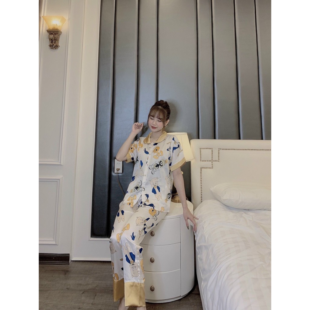 Đồ bộ PIJAMA, đồ bộ mặc nhà lụa satin tay ngắn quần dài cao cấp, mềm mịn, thoáng mát